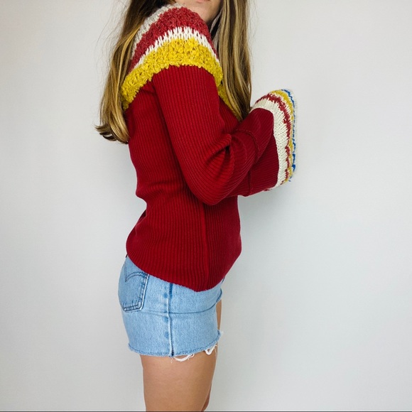 NWT Free People flare knit sleeve retro sweater - Picture 6 of 8